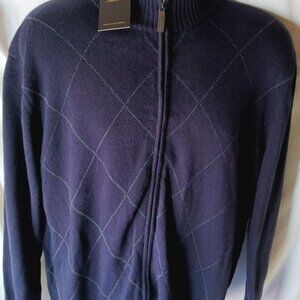 Men's Gray Argyle Zip Sweater Size Medium NWT Tasso Elba